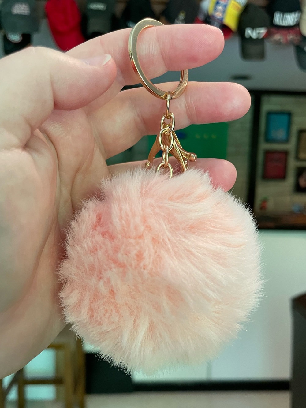 Pom-Pom Keychain Purse Bag Backpack Charm - Split Ring Lobster Claw - Light Pink